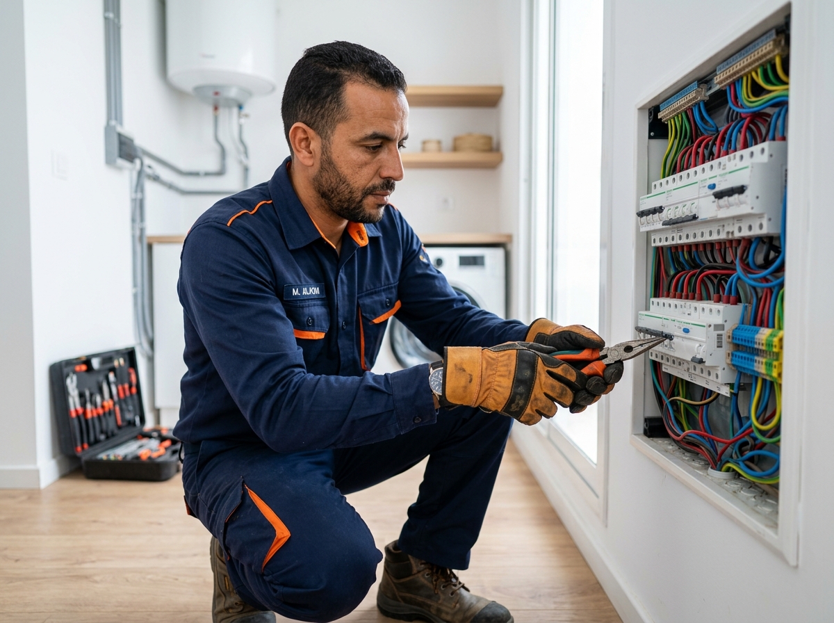 Électricien intervenant sur un tableau électrique